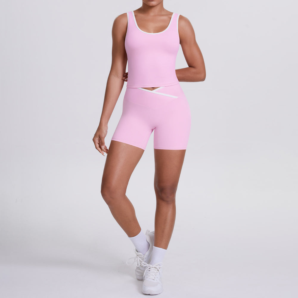 new arrival: double-sided brushed fleece color block compression yoga set - breathable, cross-back design, perfect for running and fitness (two-piece set)