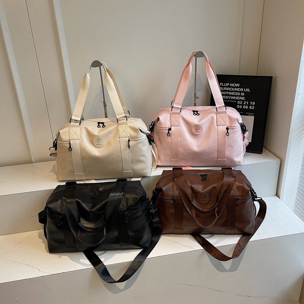 New soft leather texture travel bag large capacity lightweight portable duffel bag dry and wet separation fashionable yoga fitness bag