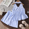 girls' big kids' outfit:  summer new european and american casual striped fashion halter top and pants two-piece set