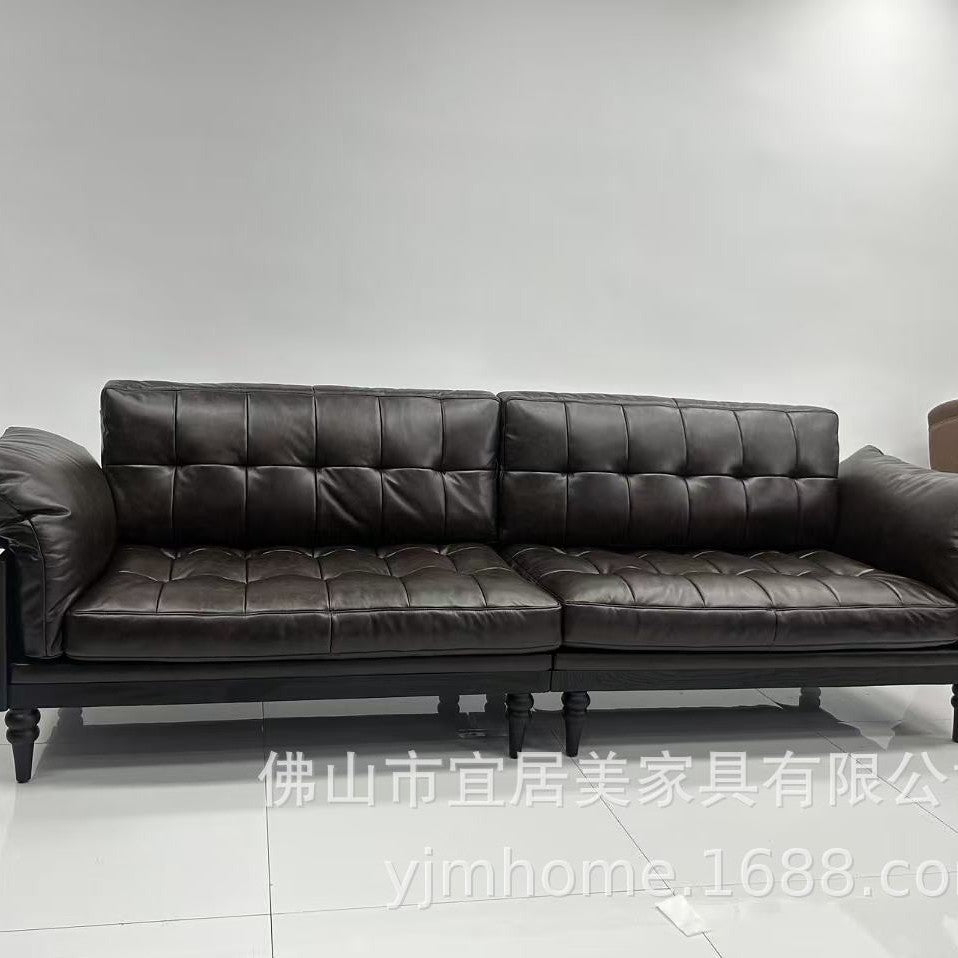 American genuine leather sofa, mid-century modern style, small apartment living room, new high-end solid wood french vintage kenney sofa for home use