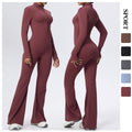 New arrival nude yoga jumpsuit all-in-one stand collar quick-drying sports jumpsuit wide leg running fitness suit for women