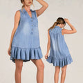cross-border summer sleeveless fashion trendy ins style loose denim dress pleated skirt women's clothing