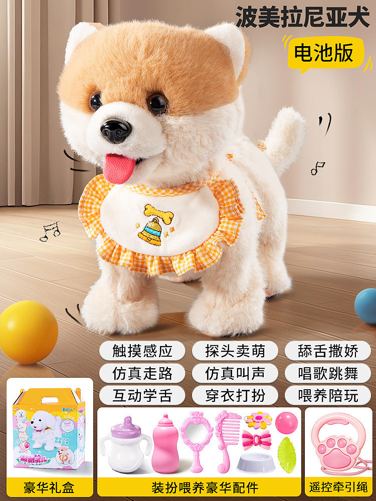 Kids' electric realistic plush toy dog - walks, barks, moves, learns to talk, licks - electronic dog for boys and girls
