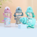 Factory custom cute cartoon kids straw cup cross-border plastic water bottle portable strap flip-top children's water bottle