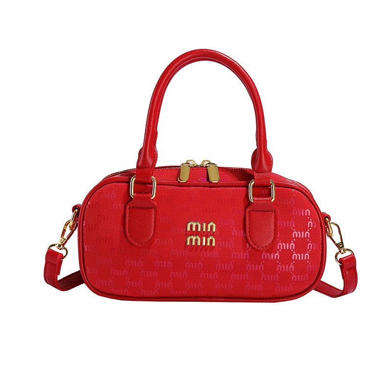 Retro portable bowling bag women's 2025 summer new niche printed pillow bag versatile fashion messenger bag