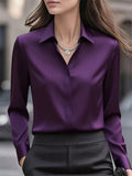 independent station   hot style autumnpure colorlong sleeveseasiest for matchshirt lapelsatinshirt