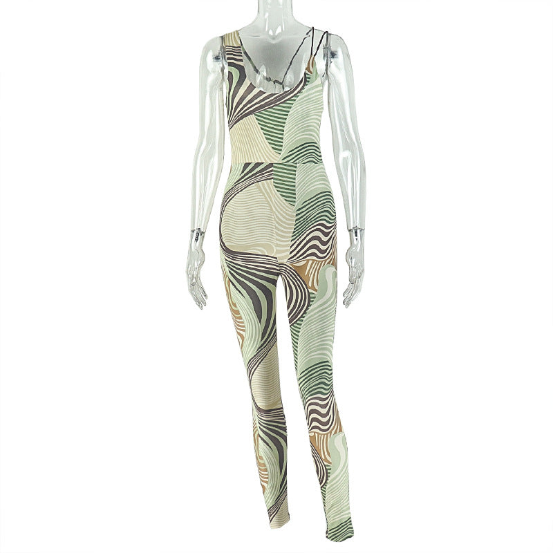 European and american style cross-border women's backless bodycon jumpsuit - printed, fashionable, sexy, bandeau romper - versatile loungewear