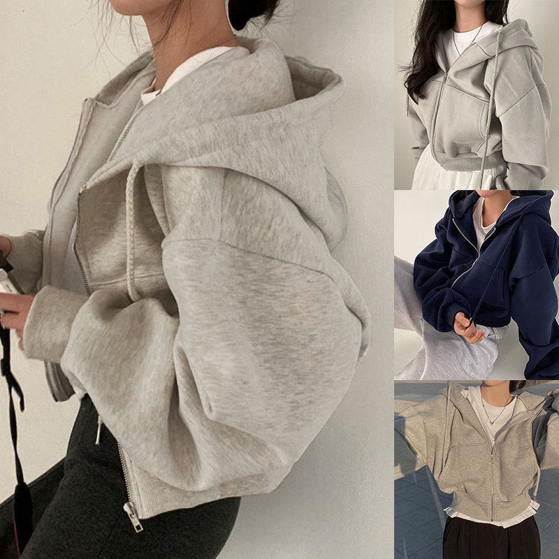cross-border e-commerce women's fashion: european and american summer new arrivals - loose fit cropped hoodie cardigan casual outerwear