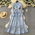 new spring/summer elegant high-end banquet evening gown - women's heavy embroidery cutout flared sleeve dress