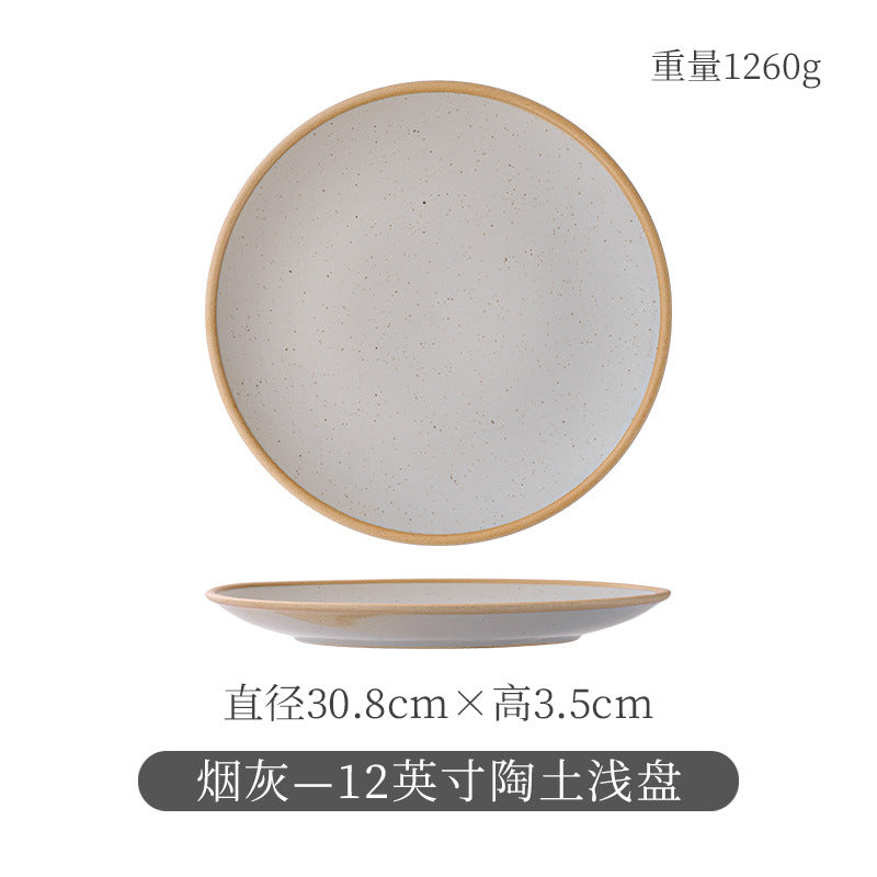 Ceramic retro steak plate for home vegetable plate japanese tableware large flat plate western food plate restaurant commercial pasta plate
