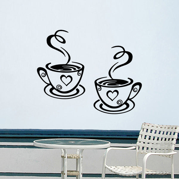 New, a pair of coffee cup printing wall stickers, creative kitchen decoration background 2pcs coffee cup wall stickers