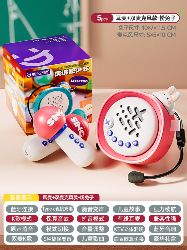 Kids' bee speaker - bluetooth connected karaoke headset with voice changer, sound effects, and educational toy features
