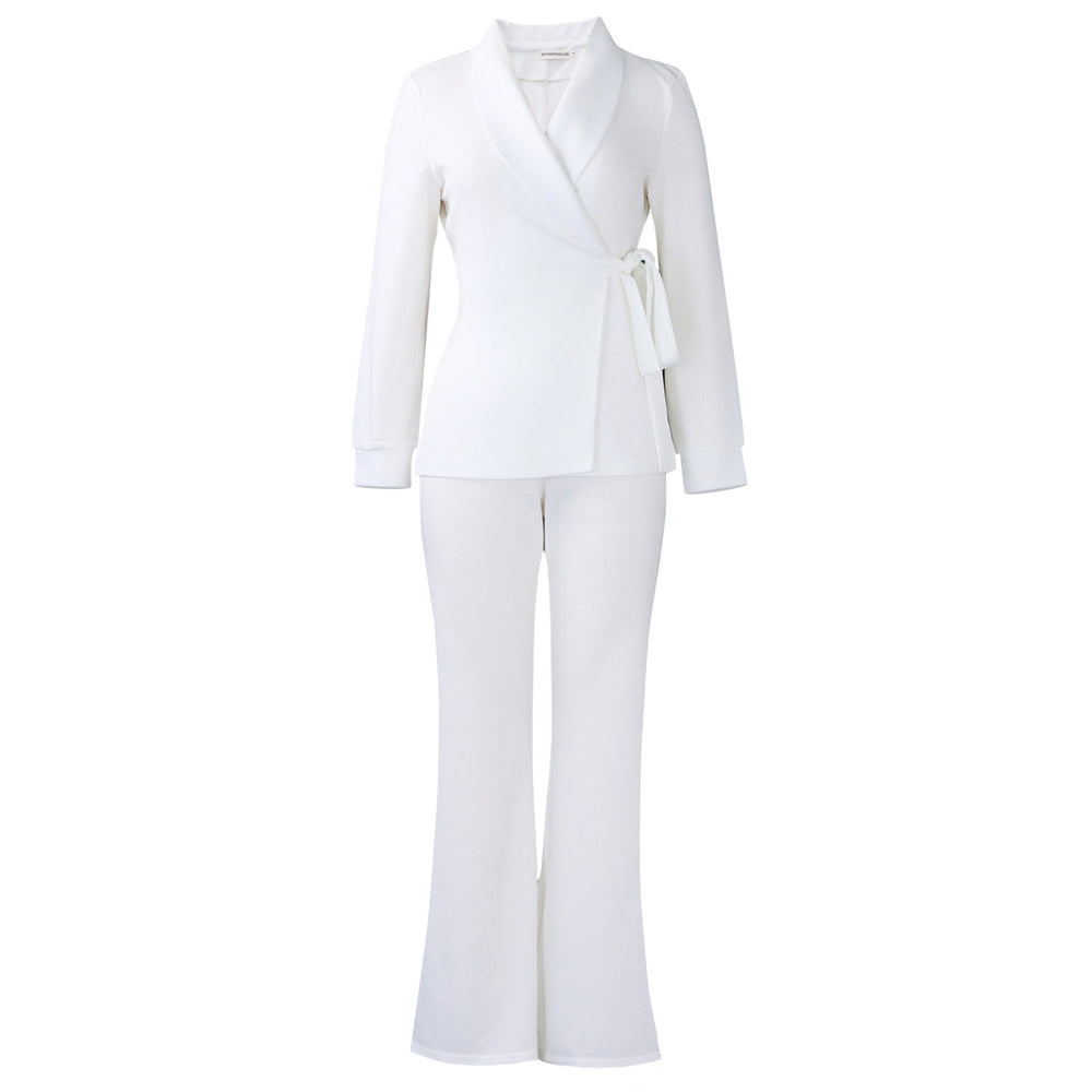D601 european and american style women's fashion two-piece set: chic tie-up blazer and pants - new autumn/winter  collection