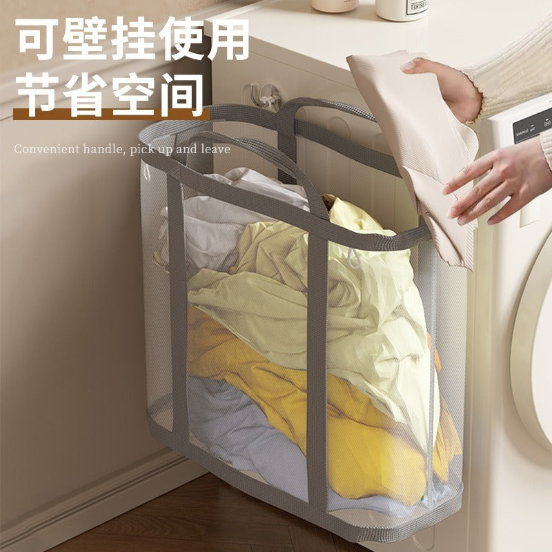 Portable household mesh nylon dirty clothes, bathroom debris sorting, large-capacity storage, hanging portable dirty clothes basket