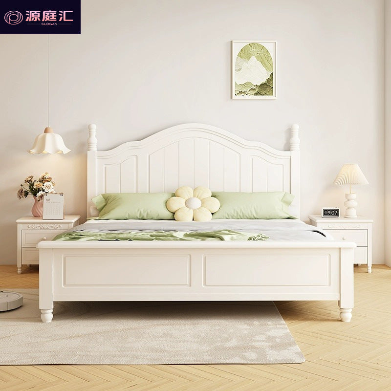 Scandinavianwhite solid wood bed modern casual cream style grids 1.8m double bed 1.5 master bedroom storage princess bed