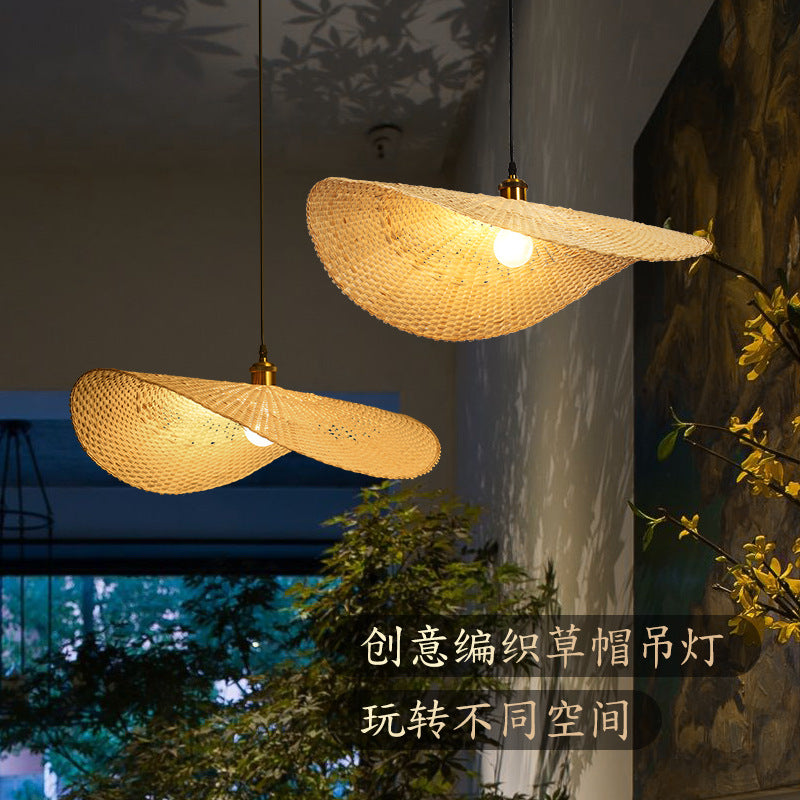 Bamboo Chandelier New Chinese Tea Room Zen South East Asia Japanese Lighting Creative Personality Straw Hat Light Stairs Bamboo Art Light