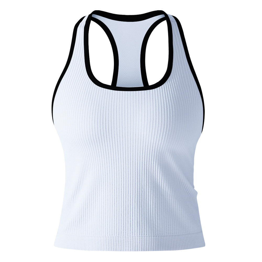 fashionpure color thread high elastic tight i-shaped long vest sports running fitness yoga wear tops for women