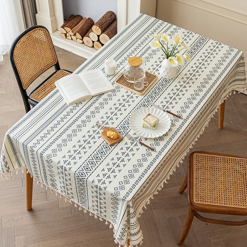 Bohemian nordic style tablecloth - cotton linen, no-wash, ethnic design, rectangular with tassels, camping tablecloth, waterproof and oil-resistant