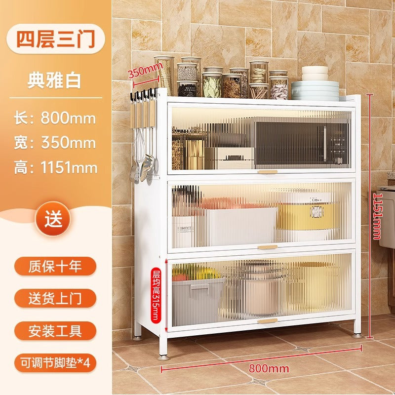 Kitchen thickened carbon steel storage rack floor-standing multi-layer dust-proof storage cabinet microwave oven with door multi-functional storage cabinet
