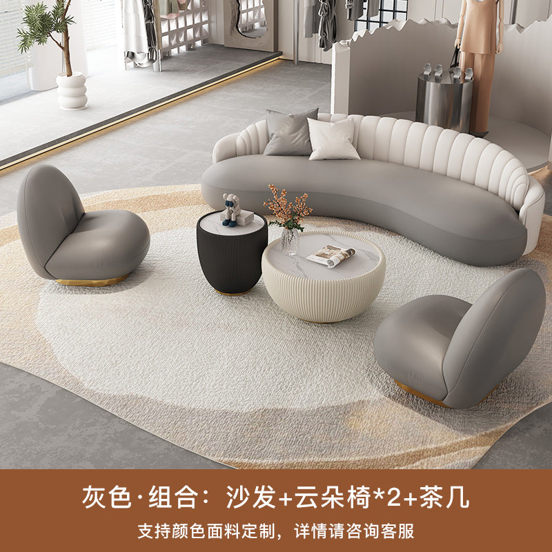 Luxury office reception area lounge hotel lobby front desk minimalist modern curved leather sofa