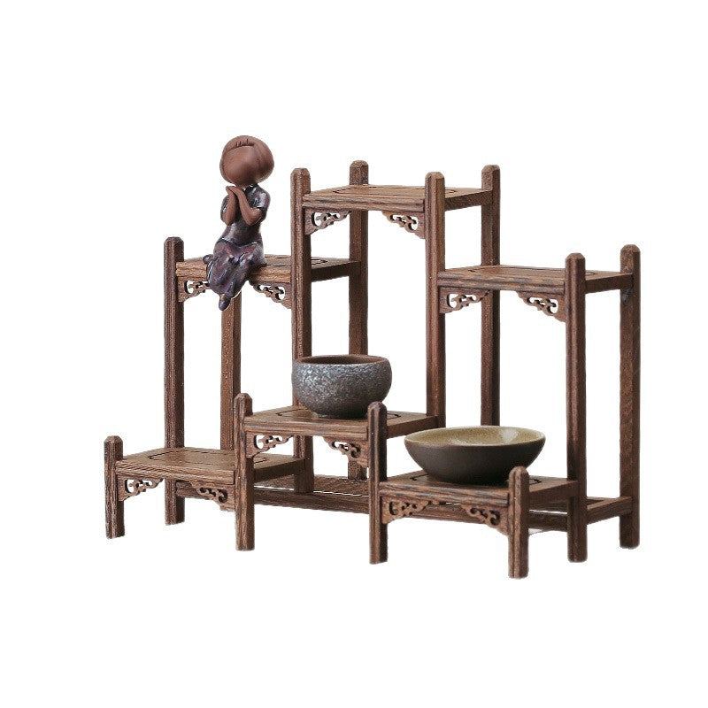Solid wood teacup rack Chinese Bogu rack storage box table rack Pu'er teapot stove tea set accessories