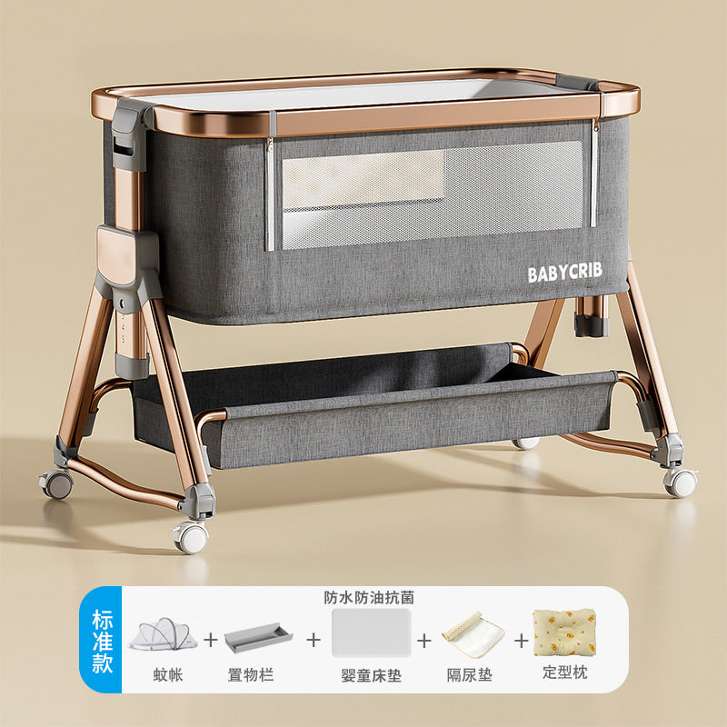 Aluminum alloy baby crib - portable, foldable, and convertible bassinet - multifunctional newborn bed - splice-together large bed