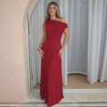 European and american women's clothing  summer new fashion solid color cinched waist slimming slant neck sleeveless dress - wholesale for export
