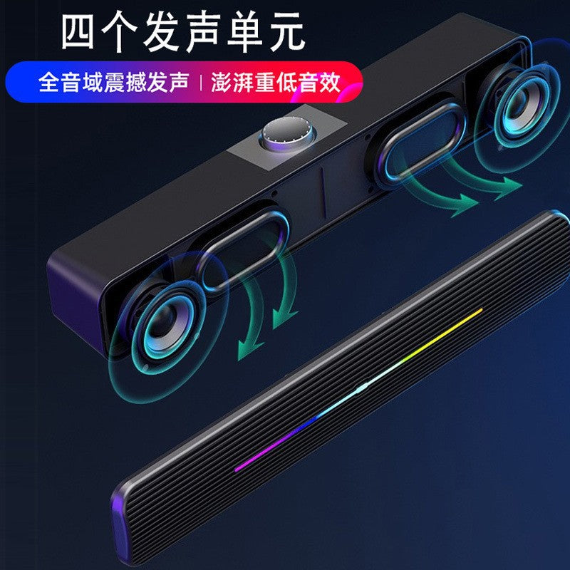 Soundbar rgb color light desktop speaker computer long bass multimedia wireless bluetooth audio