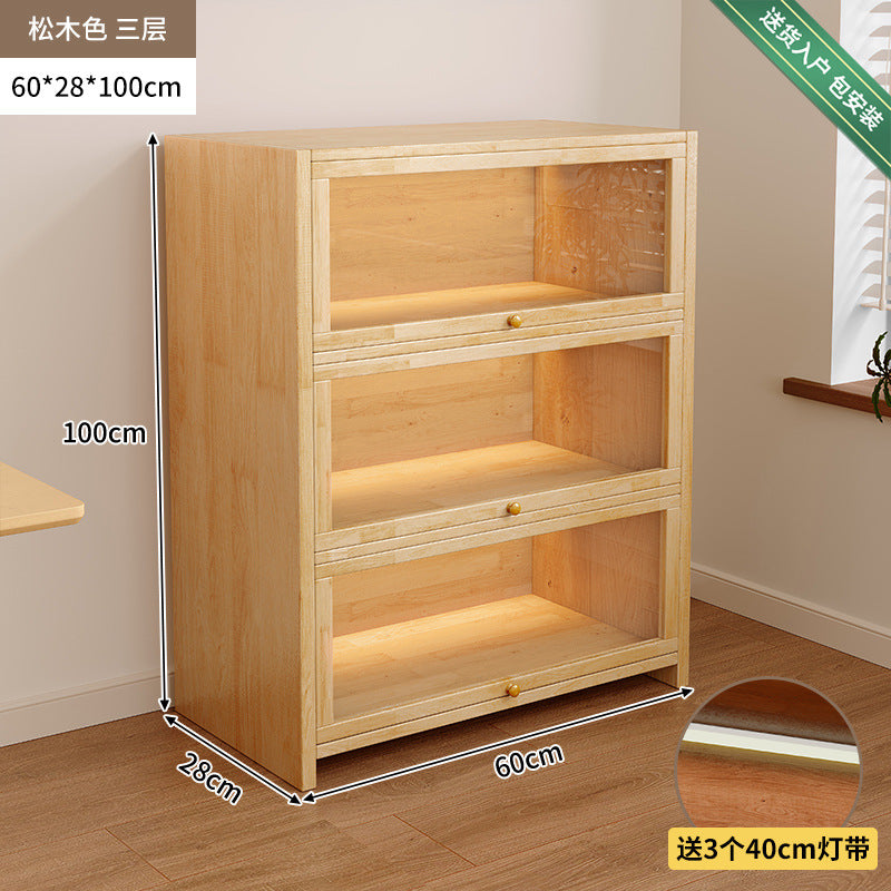 Solid wood dust-proof bookcase integrated against the wall Walnut color storage cabinet Locker Floor storage cabinet Household bookshelf