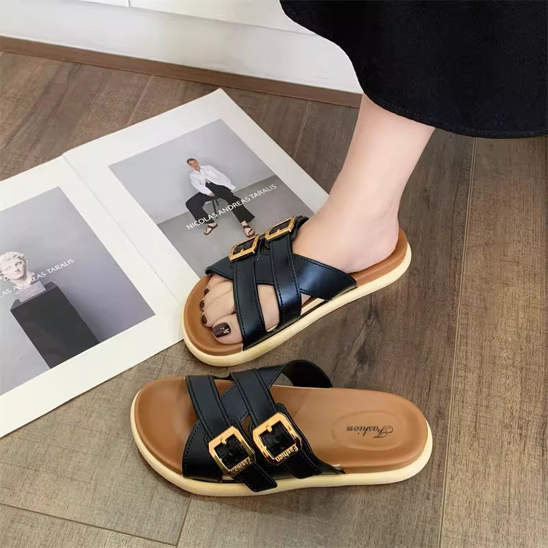 New summer women's platform flip-flops: stylish, versatile, casual beach sandals with double buckle – 2026 collection