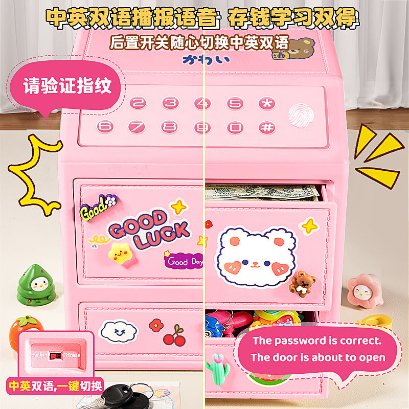 New trendy kids' double-layer piggy bank safe - deposit & withdrawal, password & fingerprint simulation, savings toy for boys & girls