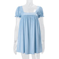 European and american women's clothing  spring new french court sweet girly style square neck puff sleeve loose dress