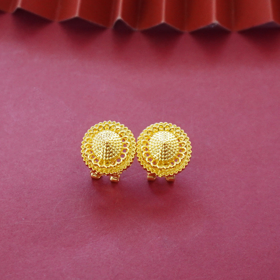 Wholesale cross-border middle eastern conical design gold-plated necklace, pendant, earrings, and ring three-piece jewelry set