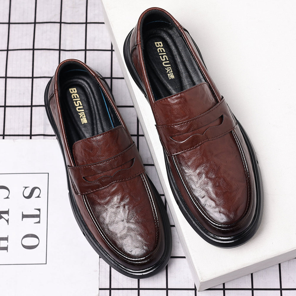 Casual leather shoes for men spring live broadcast british business formal wear hand-grabbed pattern soft leather soft bottom slip-on men's leather shoes