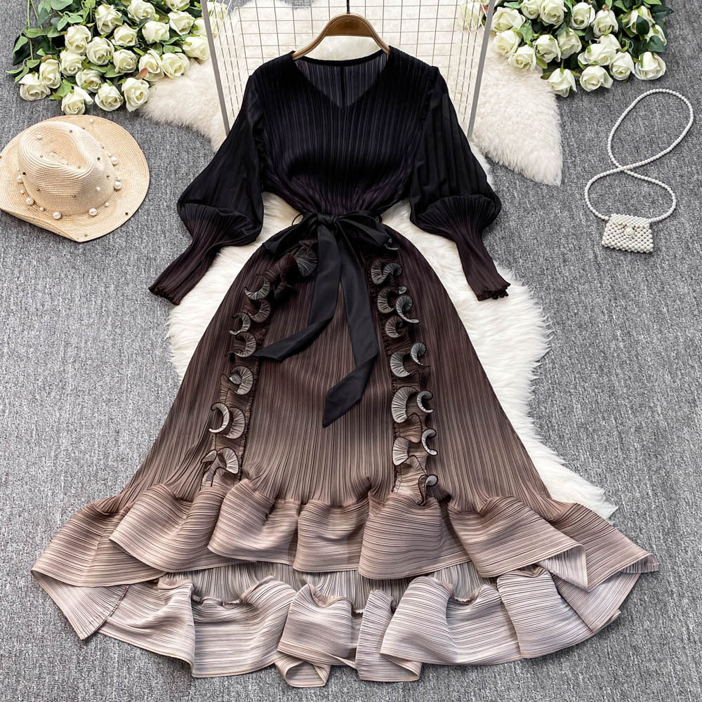 Miya foreign trade premium banquet gown - gradient ruffle detail, heavily pleated, slim-fit long dress
