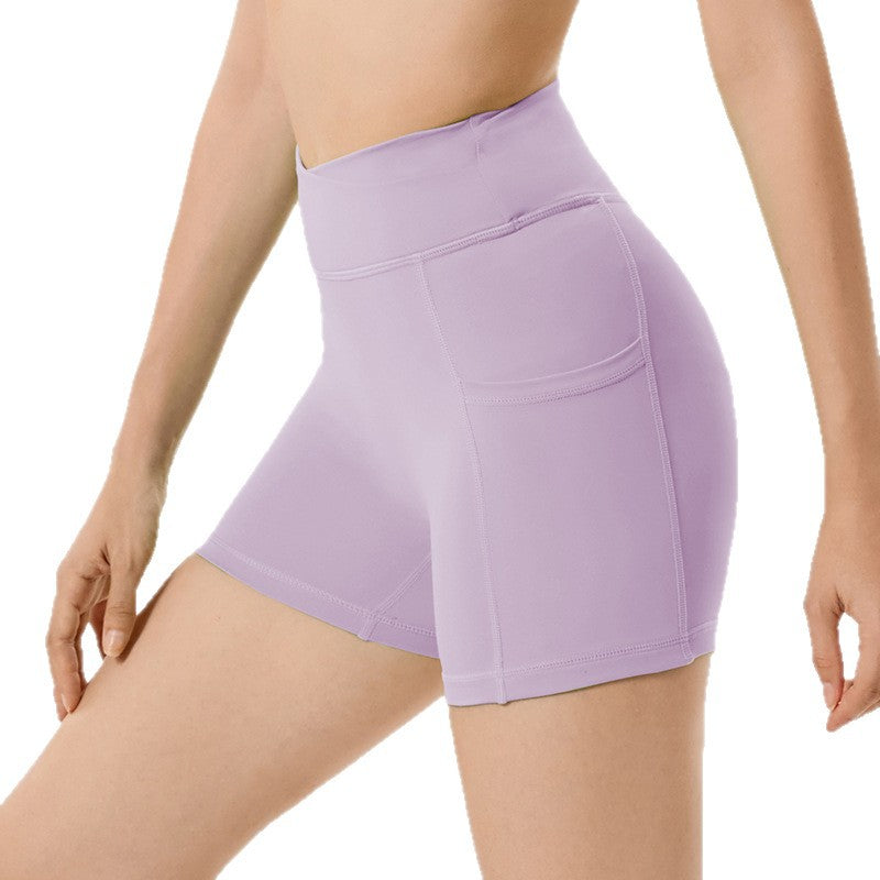 Ready-to-ship 4inch criss-cross waist seamless workout shorts - high-waisted, peach lift, tight-fit running & yoga shorts