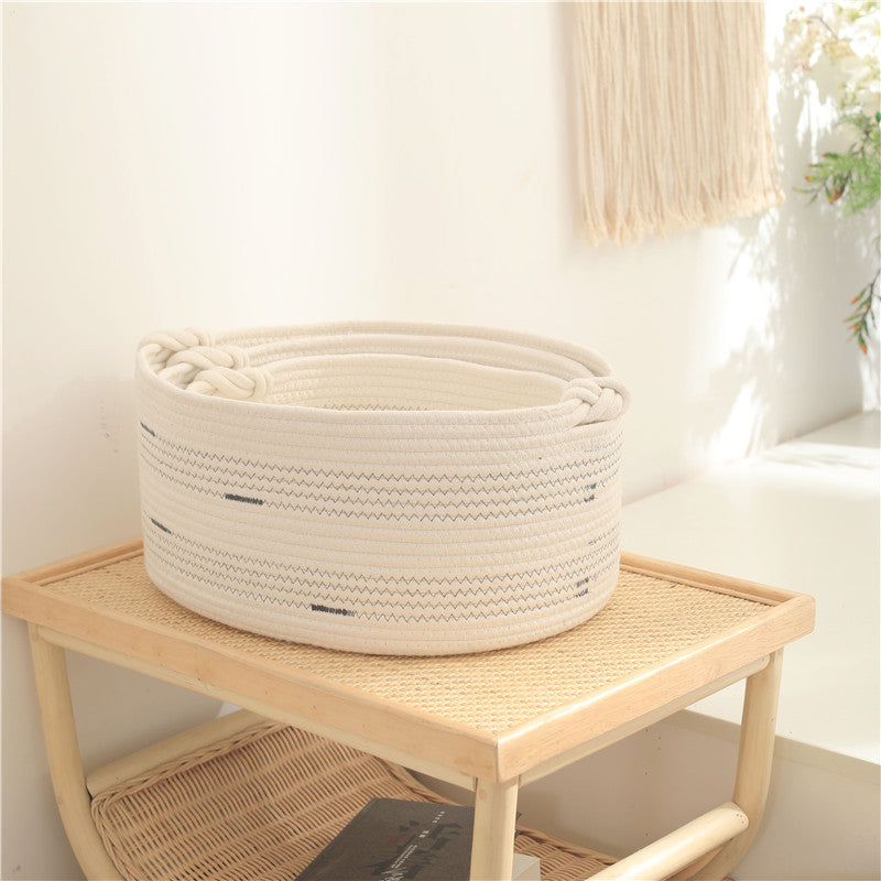 Nordic style simple home cotton thread woven storage basket large capacity storage basket snacks toys sundries basket storage basket