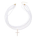 Stacked necklaces wholesale european and american cross-border retro imitation pearl light luxury sweet cool pendant women's pearl cross necklace