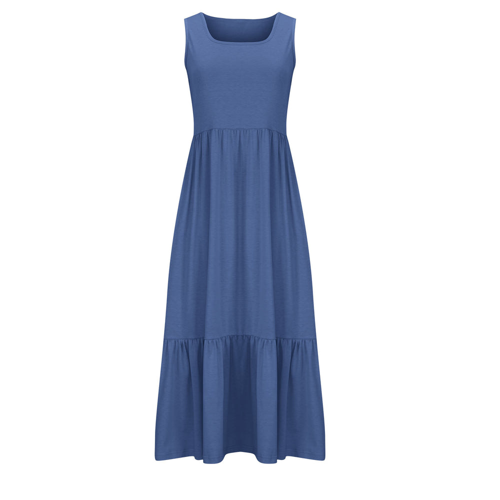 european and american cross-border summer sleeveless tank dress - flowy, layered beach maxi dress with pockets for women