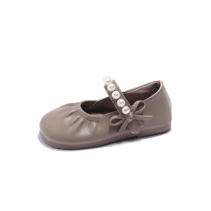Korean version of girls' small leather shoes, spring and autumn 2025 new soft-soled children's pearl princess shoes, retro Mary Jane single shoes