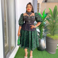 Fashion cross-border export women's clothing plus size african  hot diamond bubble beads waist slimming looklacepatchworkdress