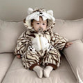 Infant and toddler onesies, winter thickened, unisex baby tiger print cartoon romper, perfect for outings and tummy time, trendy baby clothes
