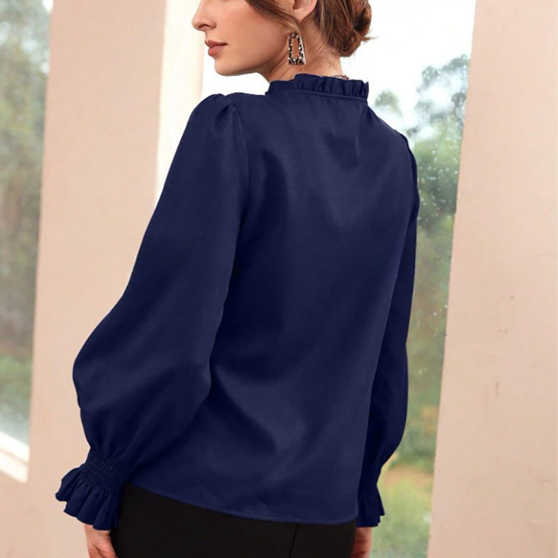 Amazon cross-border women's satin shirt spring and summer new arrivalexport  independent site long sleeve shirt