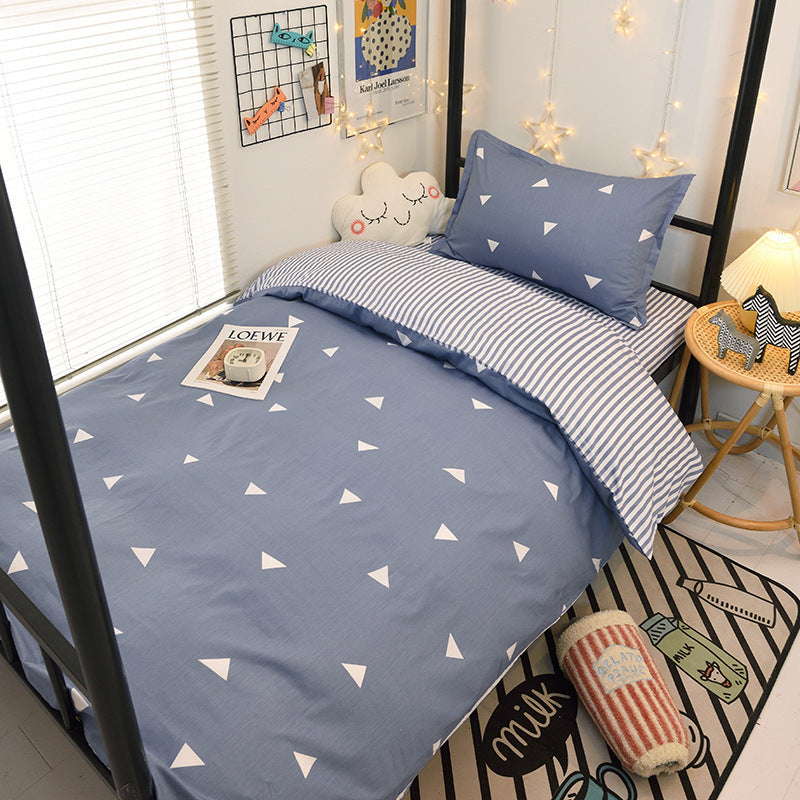 Student dormitory quilt cover three-piece bed sheet pure cotton single bed children's bed quilt cover simple four-season universal 3