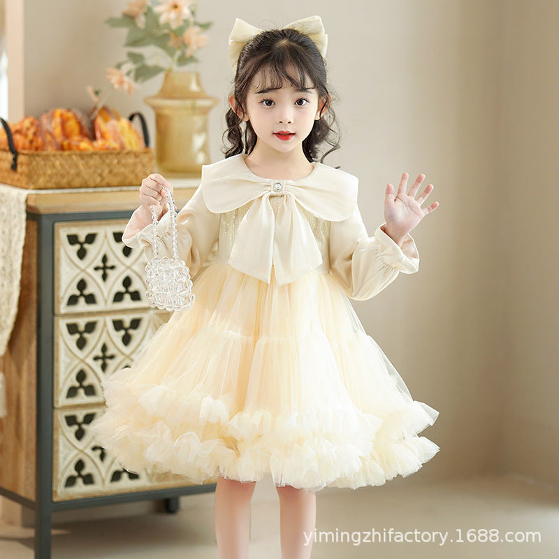 Girls' spring and autumn tutu dress - children's mesh dress - little girl's princess dress - long sleeve - ages 3-12
