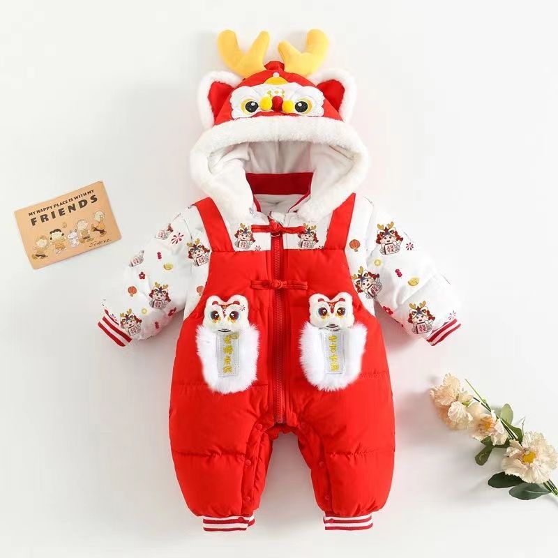 Baby winter thickened clothes red romper festive new year outfit infant toddler new stylish super cute bodysuit trendy