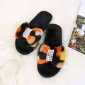 Popular women's slippers 2024fall and winternew arrivalfairy style pearl cow one-line home plaidflats suede fur slippers