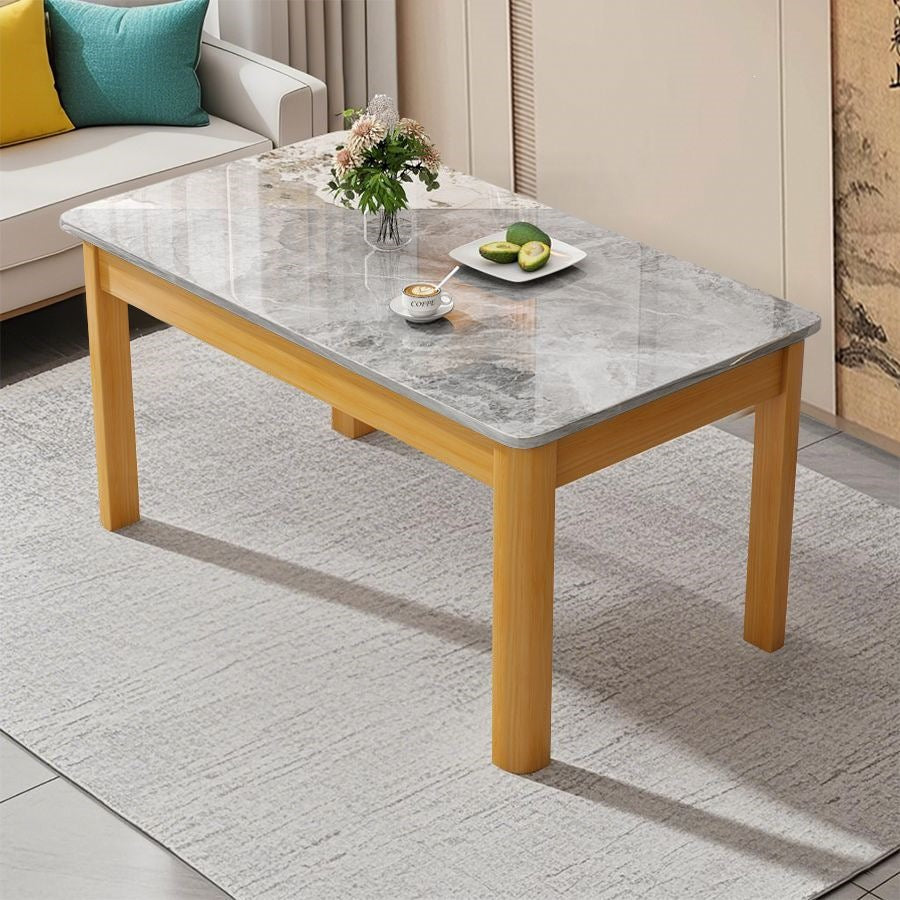 Nordic rock slab dining table and chair set - minimalist modern rectangular faux solid wood home dining table for small spaces