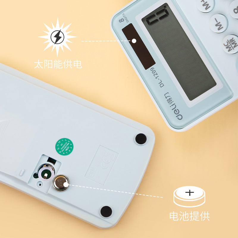 Deli 1209A Portable Calculator Student Small Mini Color Small 8-digit Office Solar Computer