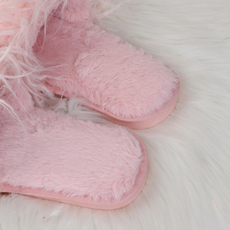 Slippers long hair fall and winter women open toe k-stylefashionbows fur one-line drag artificial fur wooden floor artificial fur